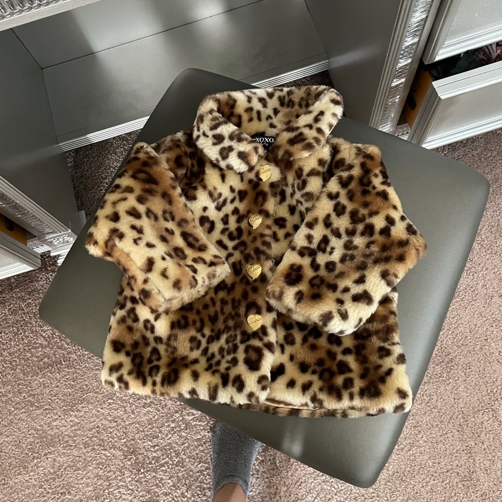 Girls Leopard faux fur Coat